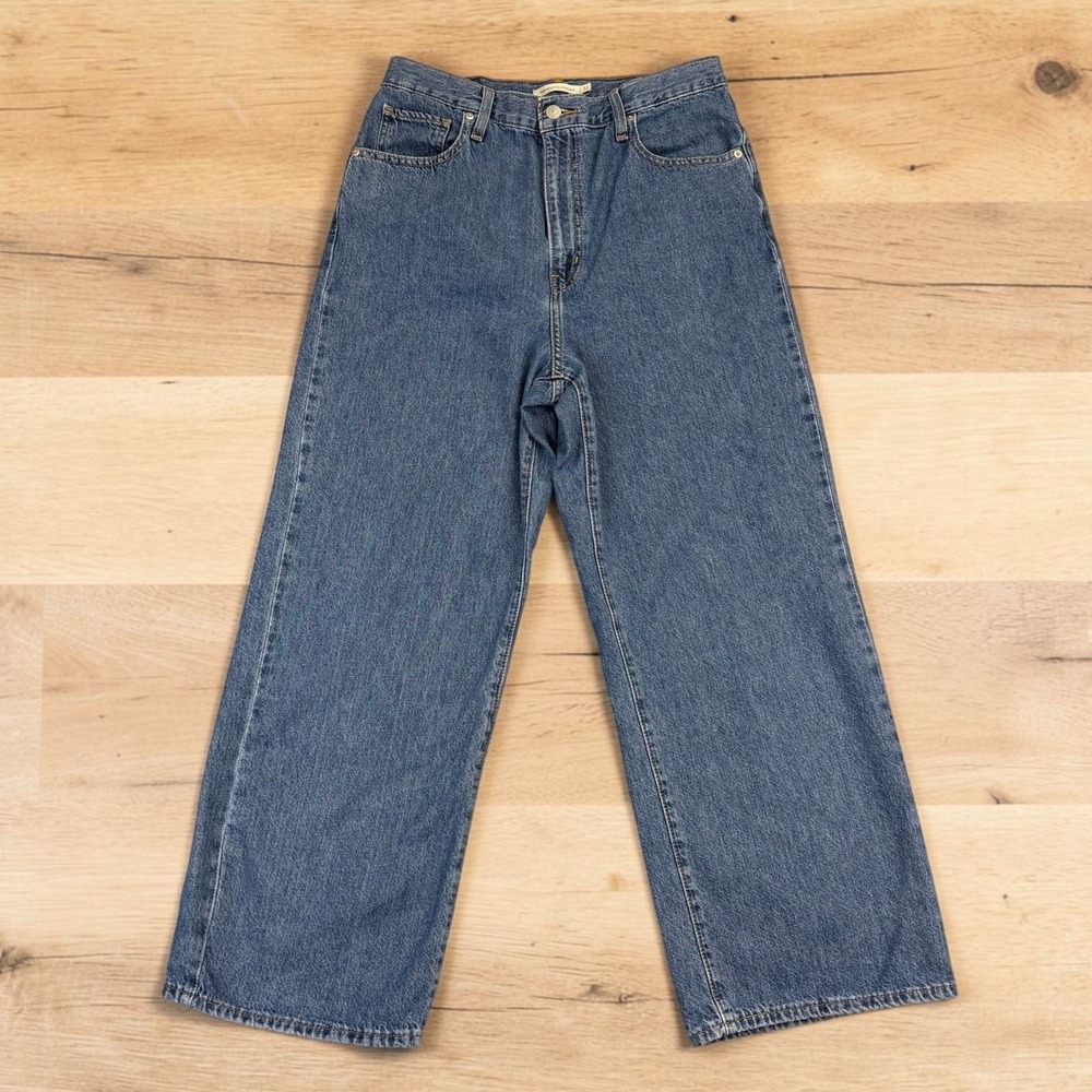 Levis High Waisted Straight Jeans Womens 31 Blue Denim Hemp Blend Retro Loose